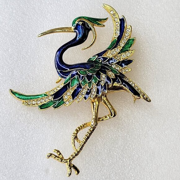 Large Stork Statement Brooch Phoenix Bird Large Bird Statement Brooch Pin - Picture 1 of 13